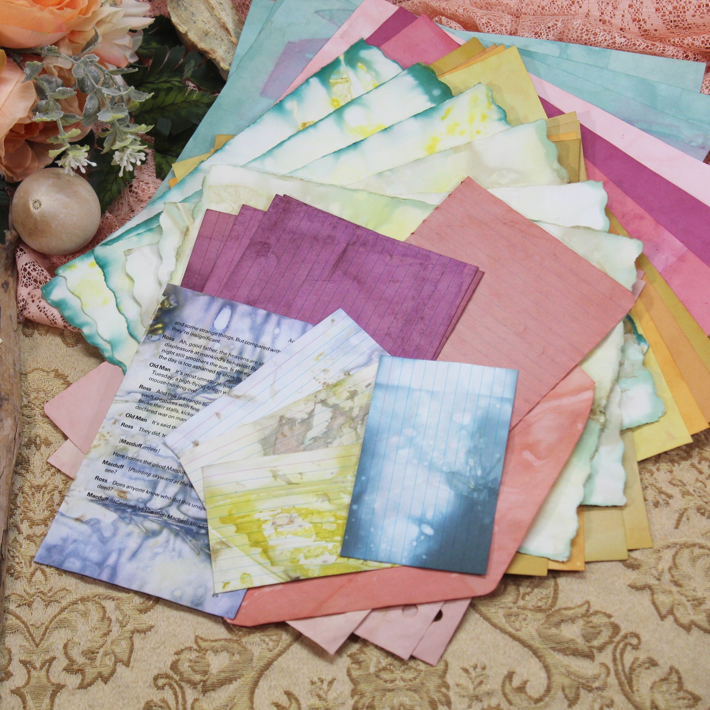 Summer Meadow # 2 Inspirational Paper Pack | 35 piece set | Eco Dyed / Hand Dyed Paper | Junk Journal Pack