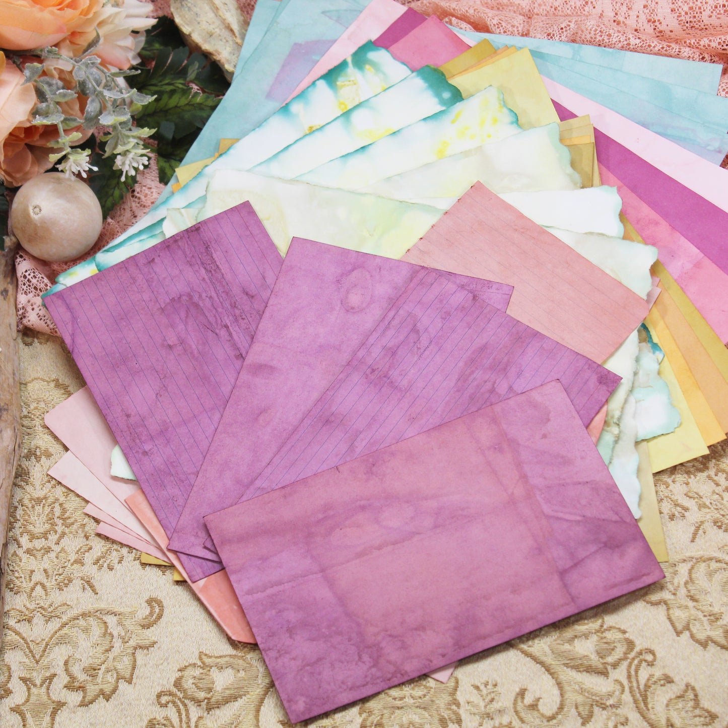 Summer Meadow # 2 Inspirational Paper Pack | 35 piece set | Eco Dyed / Hand Dyed Paper | Junk Journal Pack