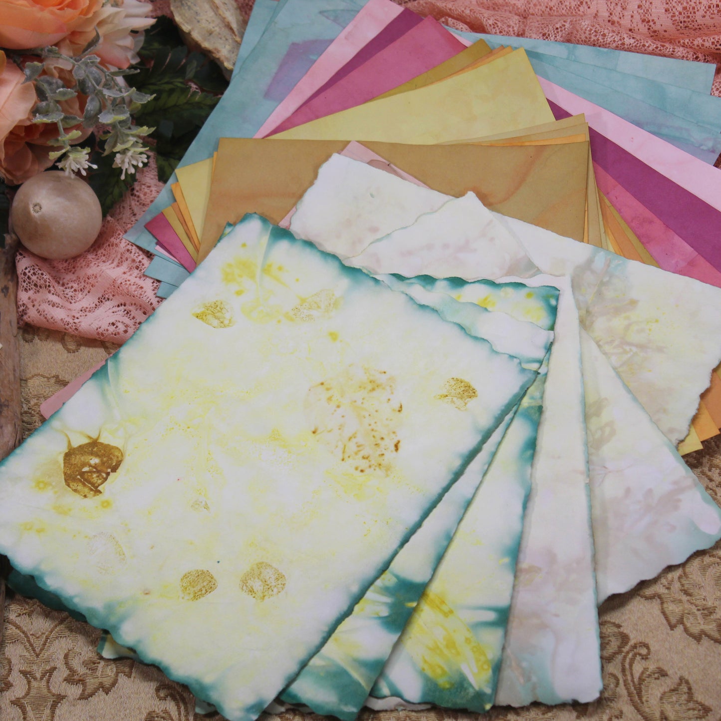 Summer Meadow # 2 Inspirational Paper Pack | 35 piece set | Eco Dyed / Hand Dyed Paper | Junk Journal Pack