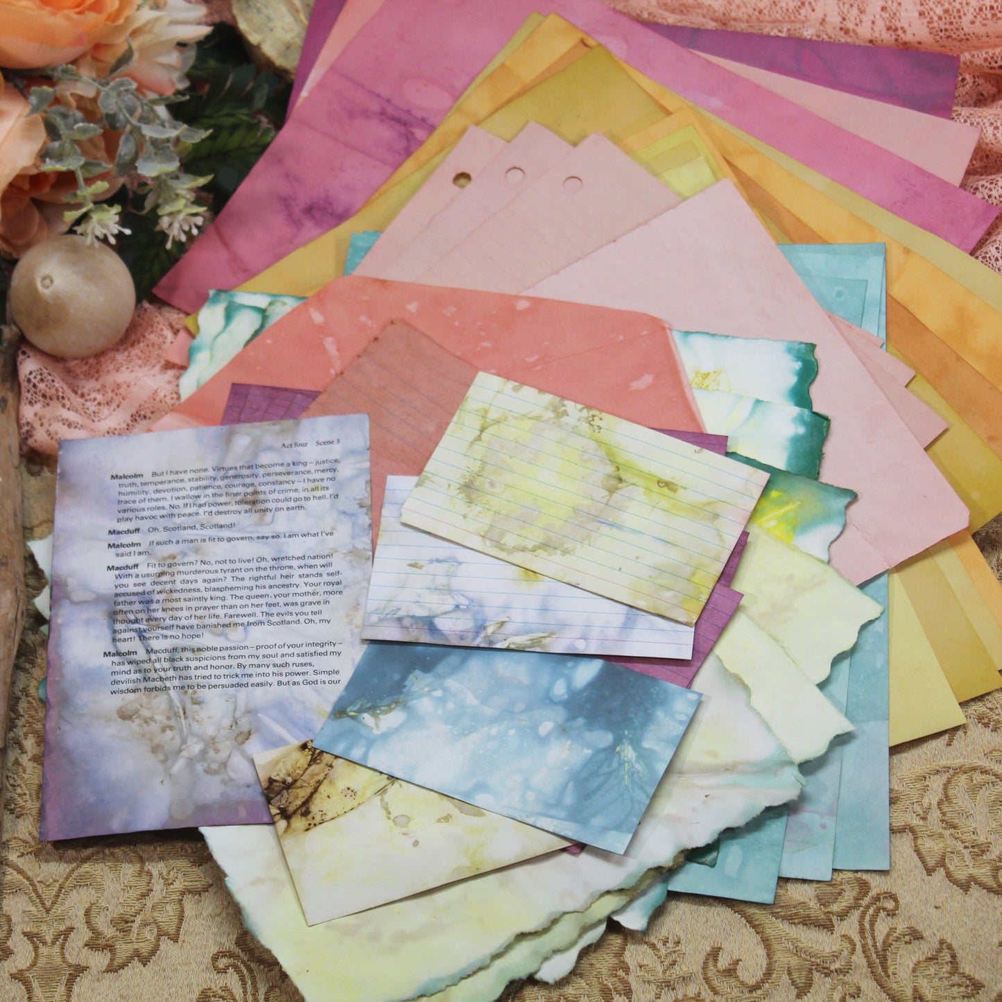 Summer Meadow # 3 Inspirational Paper Pack | 35 piece set | Eco Dyed / Hand Dyed Paper | Junk Journal Pack