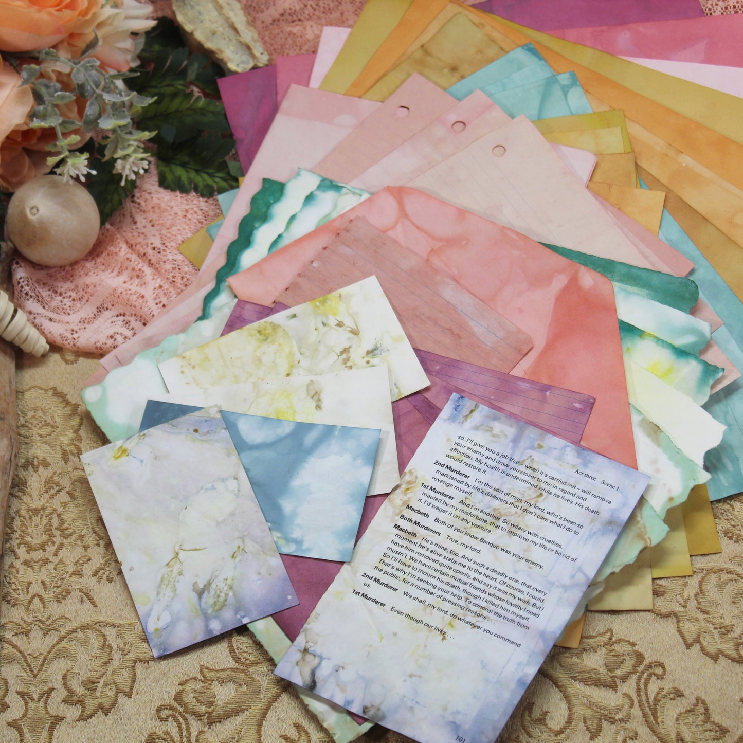 Summer Meadow # 4 Inspo Paper Pack - 35 piece set - Eco Dyed / Hand Dyed Paper - Junk Journal Pack