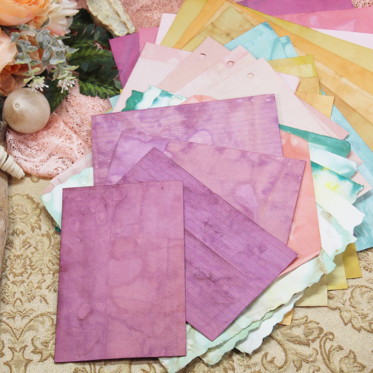 Summer Meadow # 4 Inspo Paper Pack - 35 piece set - Eco Dyed / Hand Dyed Paper - Junk Journal Pack