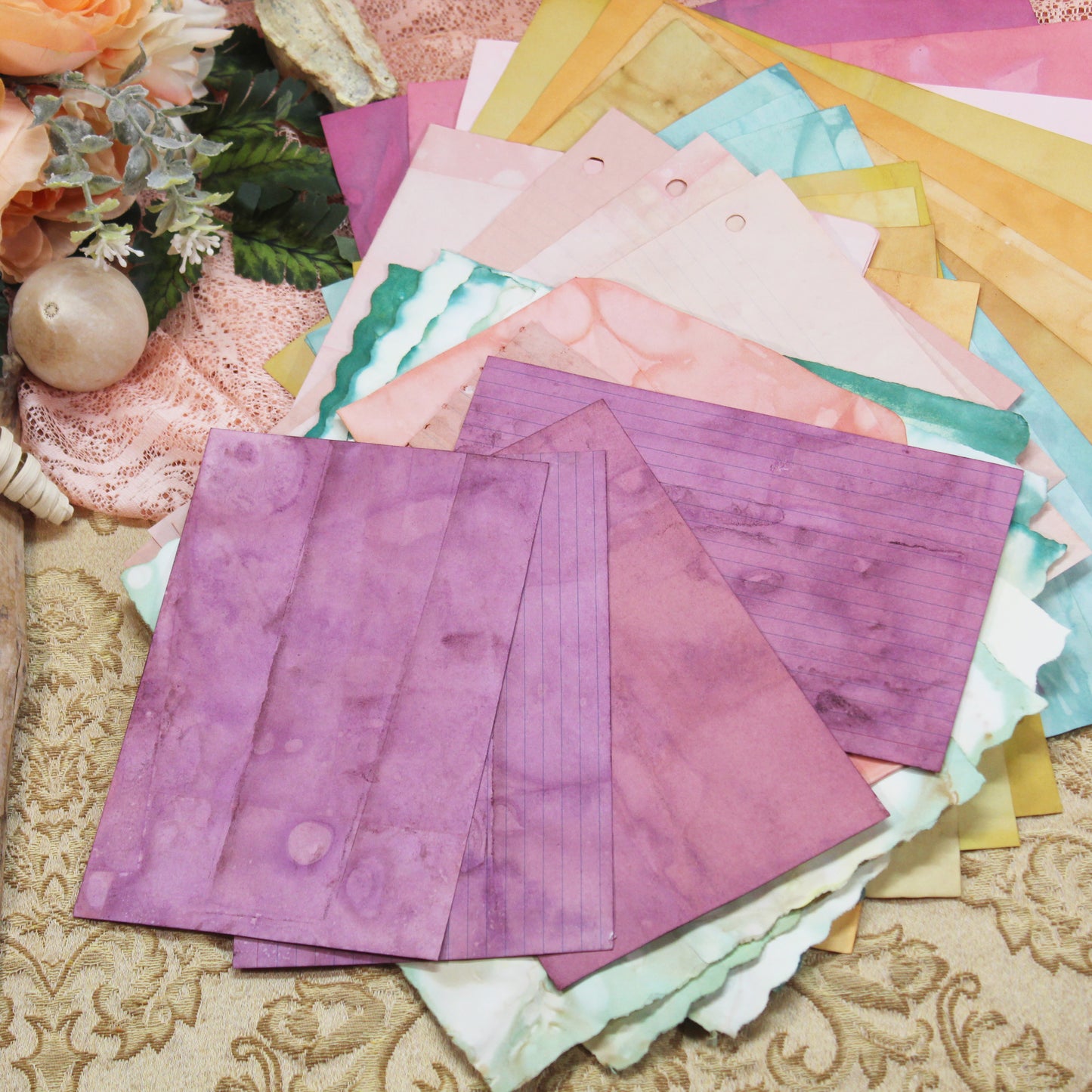 Summer Meadow # 4 Inspo Paper Pack - 35 piece set - Eco Dyed / Hand Dyed Paper - Junk Journal Pack