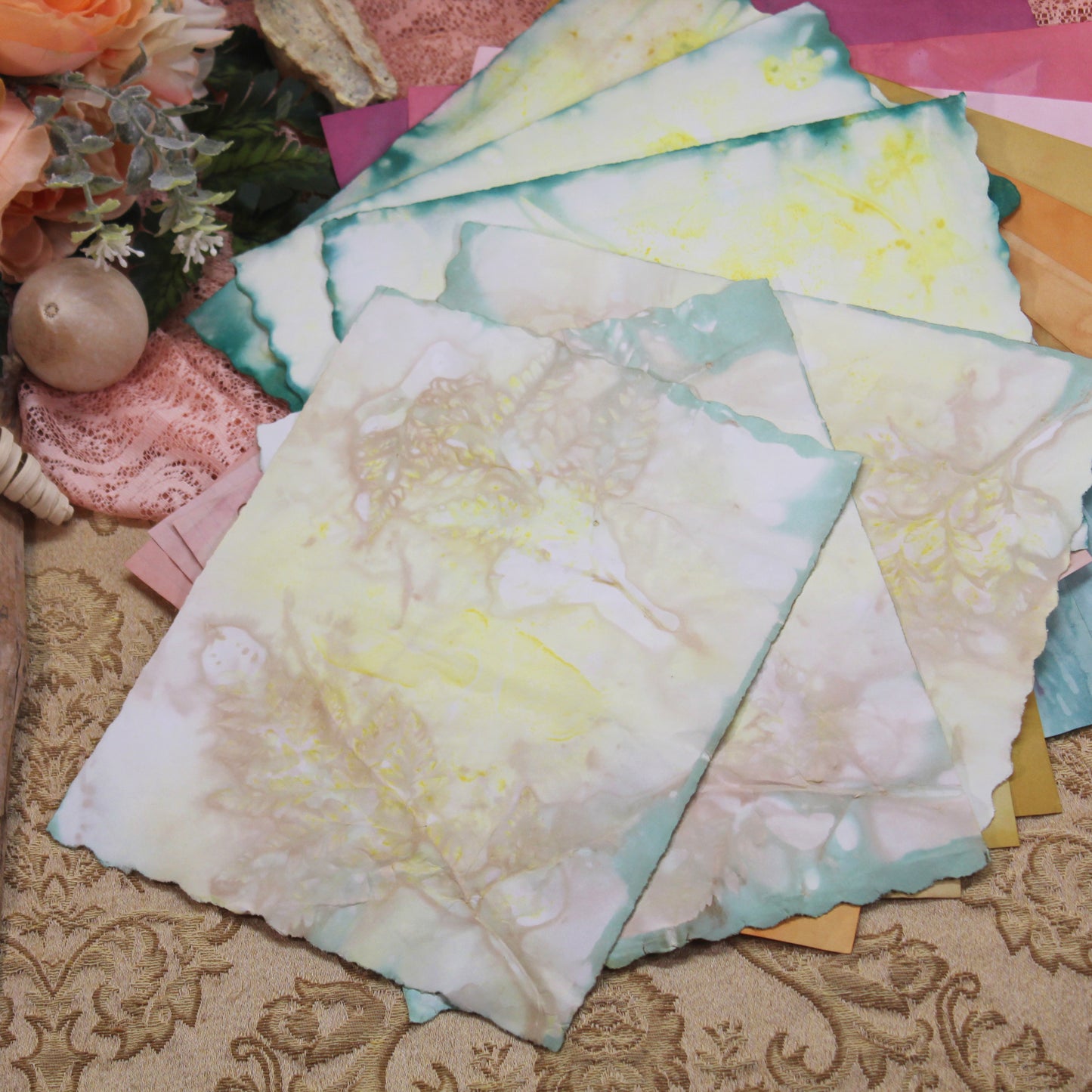 Summer Meadow # 4 Inspo Paper Pack - 35 piece set - Eco Dyed / Hand Dyed Paper - Junk Journal Pack