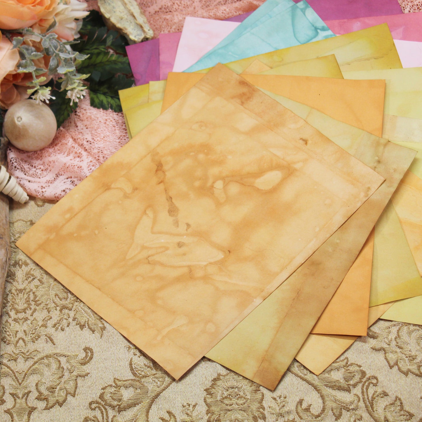 Summer Meadow # 4 Inspo Paper Pack - 35 piece set - Eco Dyed / Hand Dyed Paper - Junk Journal Pack