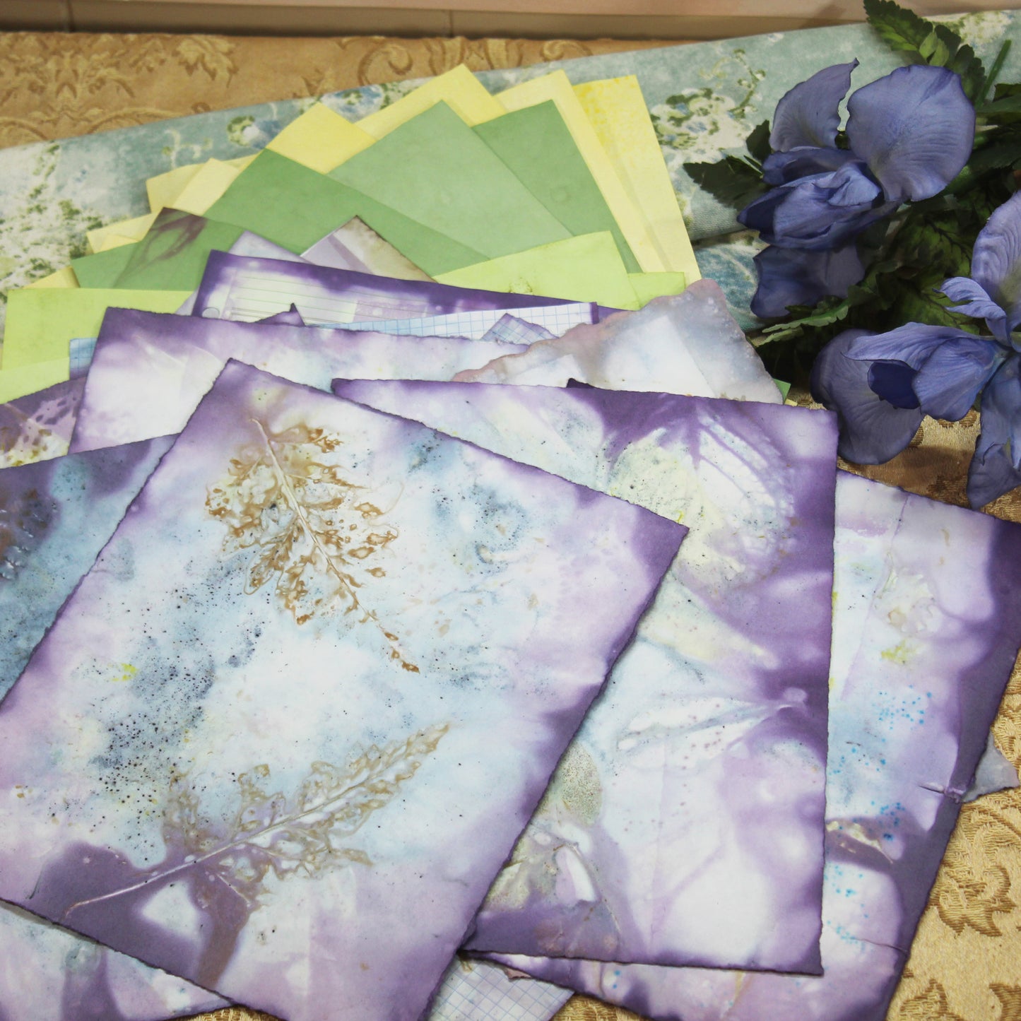 Iris Bloom # 1 Inspirational Paper Pack | 24 piece set | Eco Dyed / Hand Dyed Paper | Junk Journal Pack