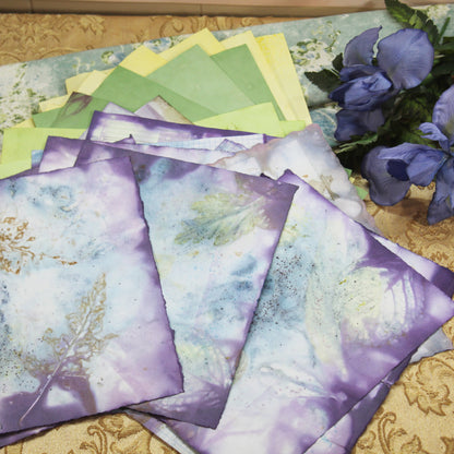 Iris Bloom # 1 Inspirational Paper Pack | 24 piece set | Eco Dyed / Hand Dyed Paper | Junk Journal Pack