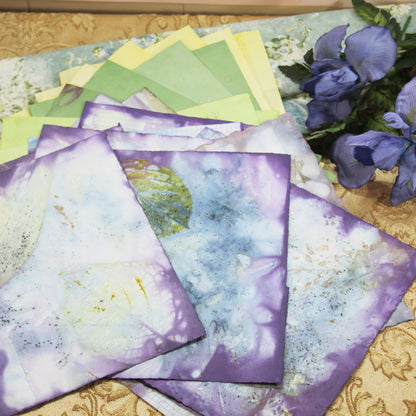 Iris Bloom # 1 Inspirational Paper Pack | 24 piece set | Eco Dyed / Hand Dyed Paper | Junk Journal Pack