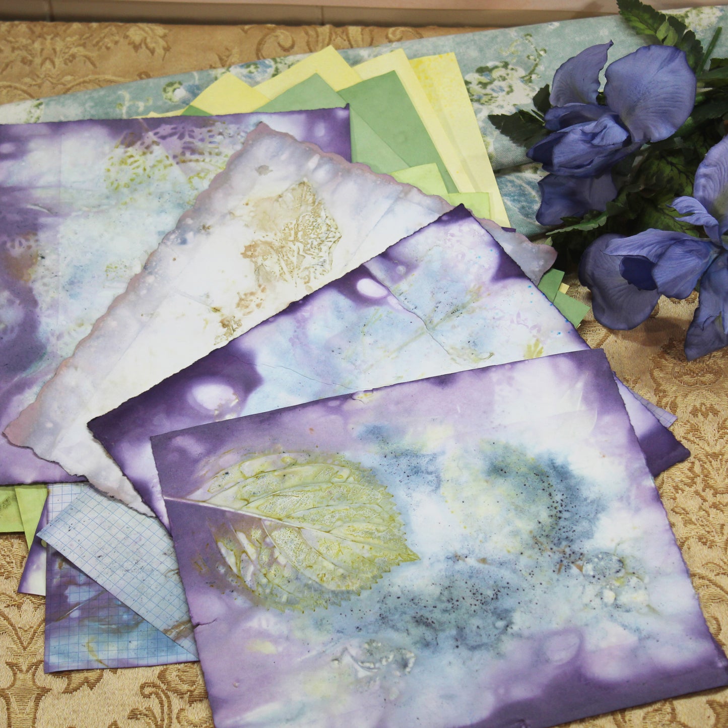 Iris Bloom # 1 Inspirational Paper Pack | 24 piece set | Eco Dyed / Hand Dyed Paper | Junk Journal Pack