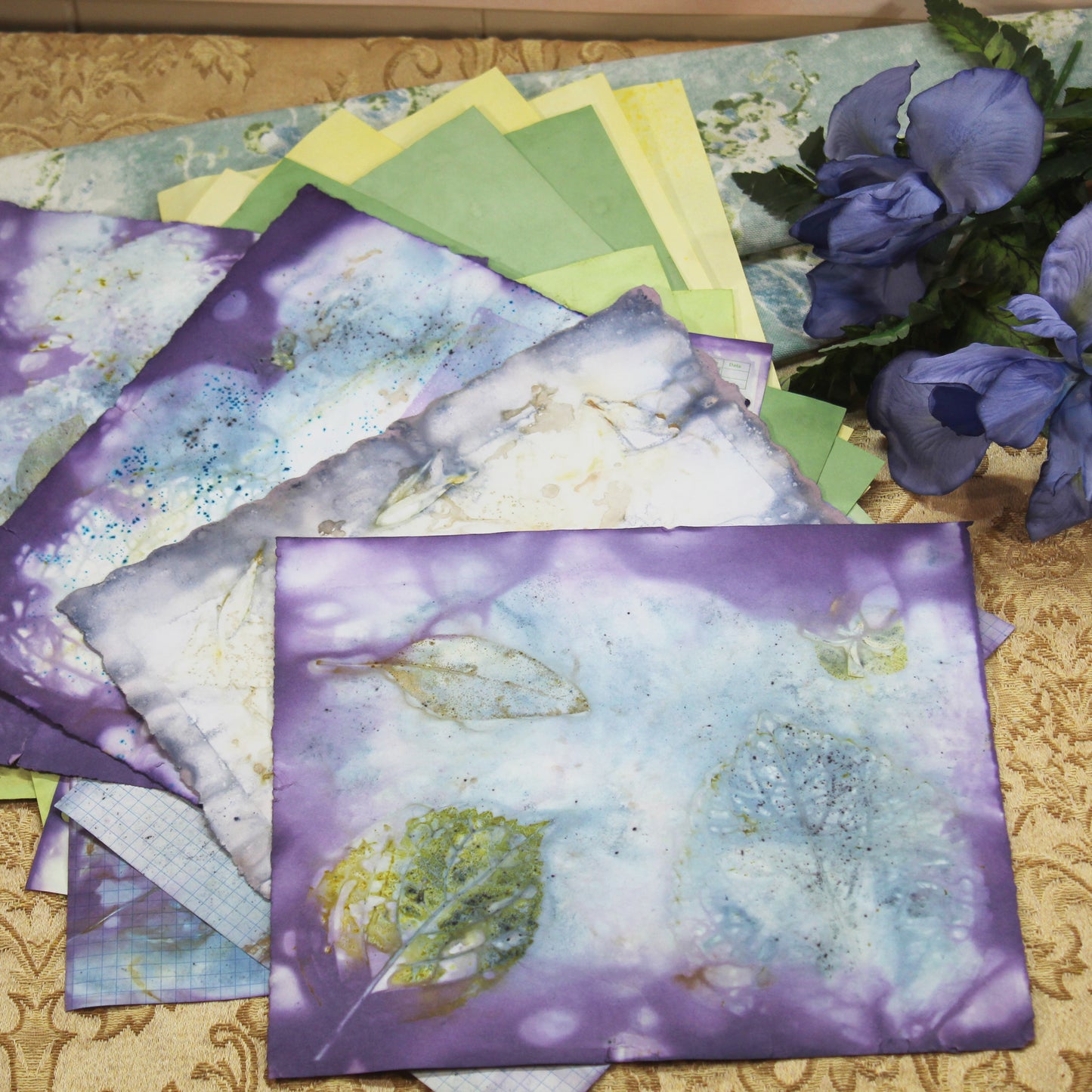 Iris Bloom # 1 Inspirational Paper Pack | 24 piece set | Eco Dyed / Hand Dyed Paper | Junk Journal Pack