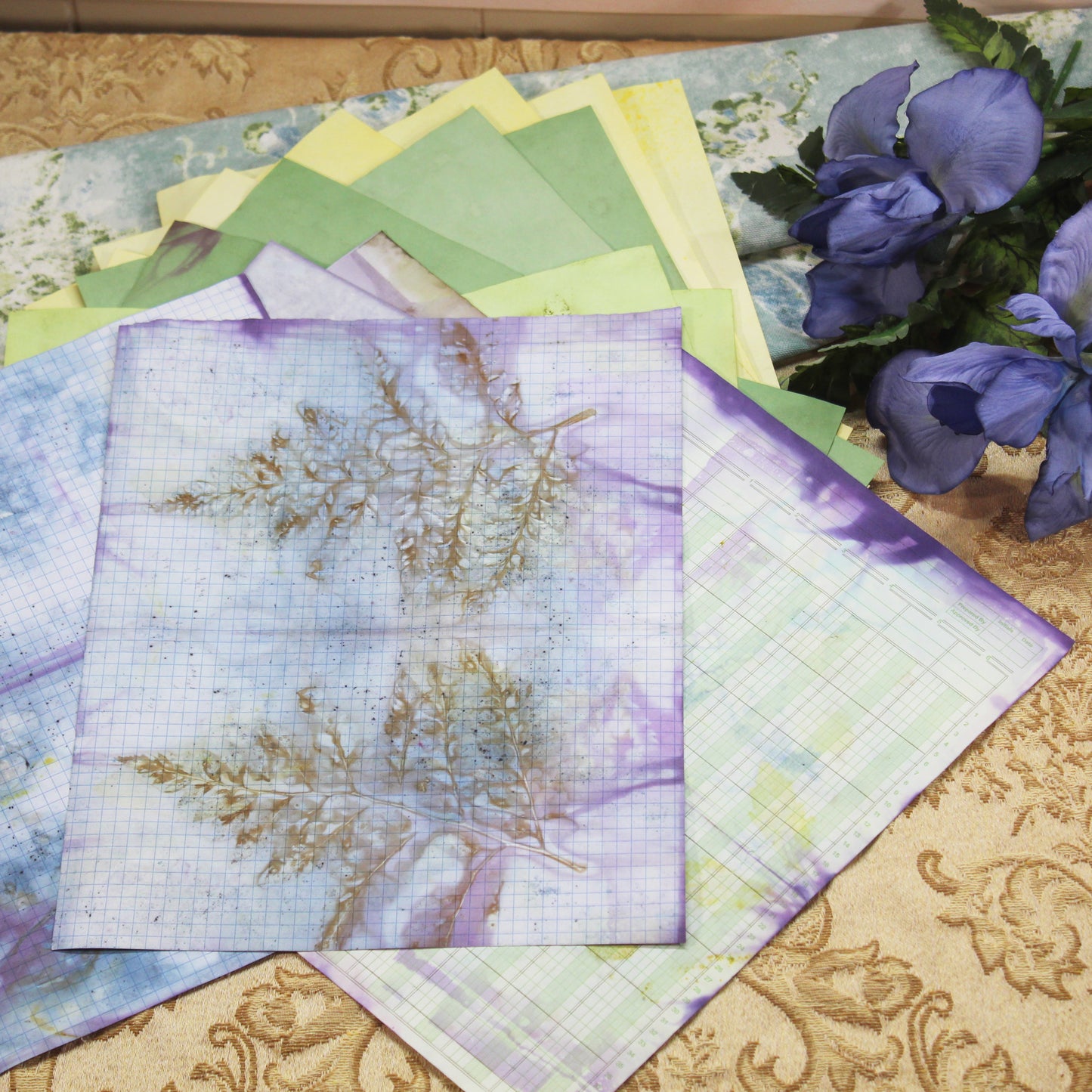 Iris Bloom # 1 Inspirational Paper Pack | 24 piece set | Eco Dyed / Hand Dyed Paper | Junk Journal Pack