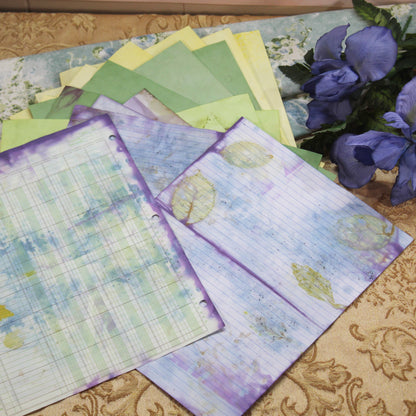 Iris Bloom # 1 Inspirational Paper Pack | 24 piece set | Eco Dyed / Hand Dyed Paper | Junk Journal Pack