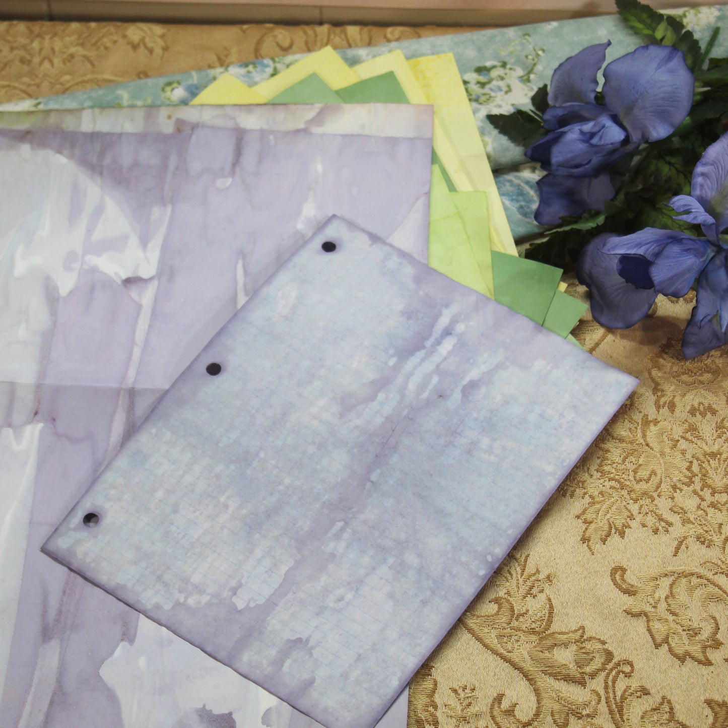 Iris Bloom # 1 Inspirational Paper Pack | 24 piece set | Eco Dyed / Hand Dyed Paper | Junk Journal Pack