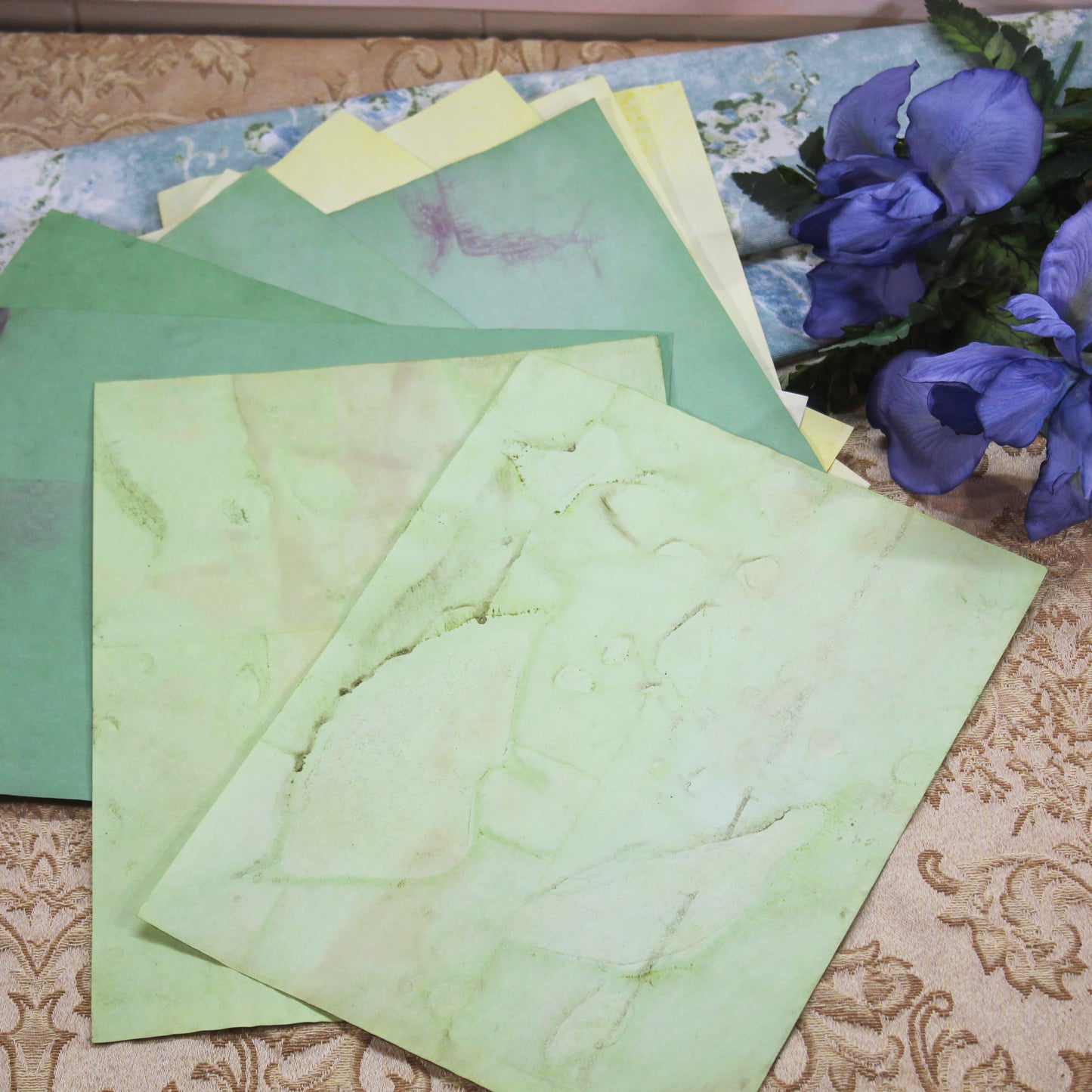 Iris Bloom # 1 Inspirational Paper Pack | 24 piece set | Eco Dyed / Hand Dyed Paper | Junk Journal Pack