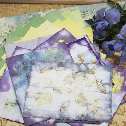 Iris Bloom # 3 Inspirational Paper Pack | 24 piece set | Eco Dyed / Hand Dyed Paper | Junk Journal Pack