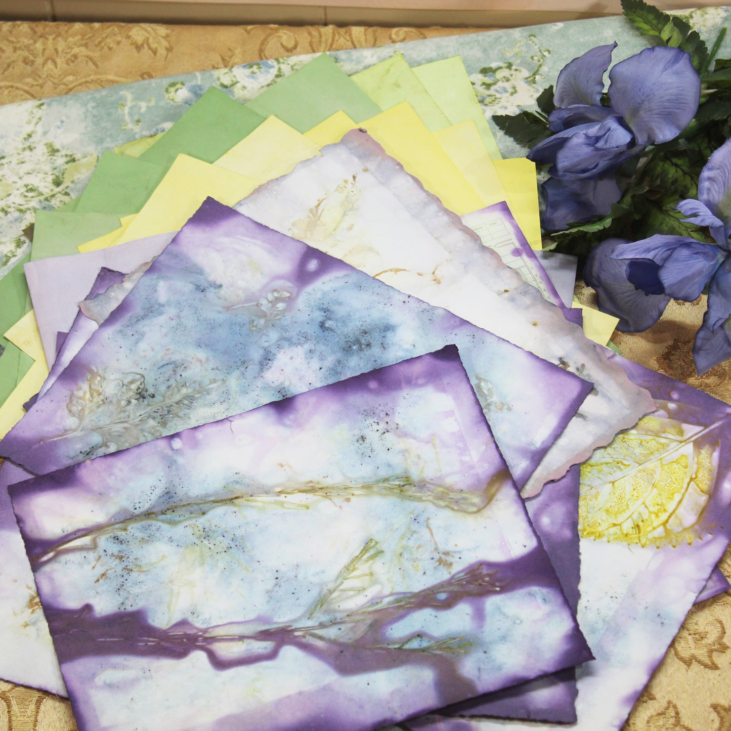 Iris Bloom # 3 Inspirational Paper Pack | 24 piece set | Eco Dyed / Hand Dyed Paper | Junk Journal Pack