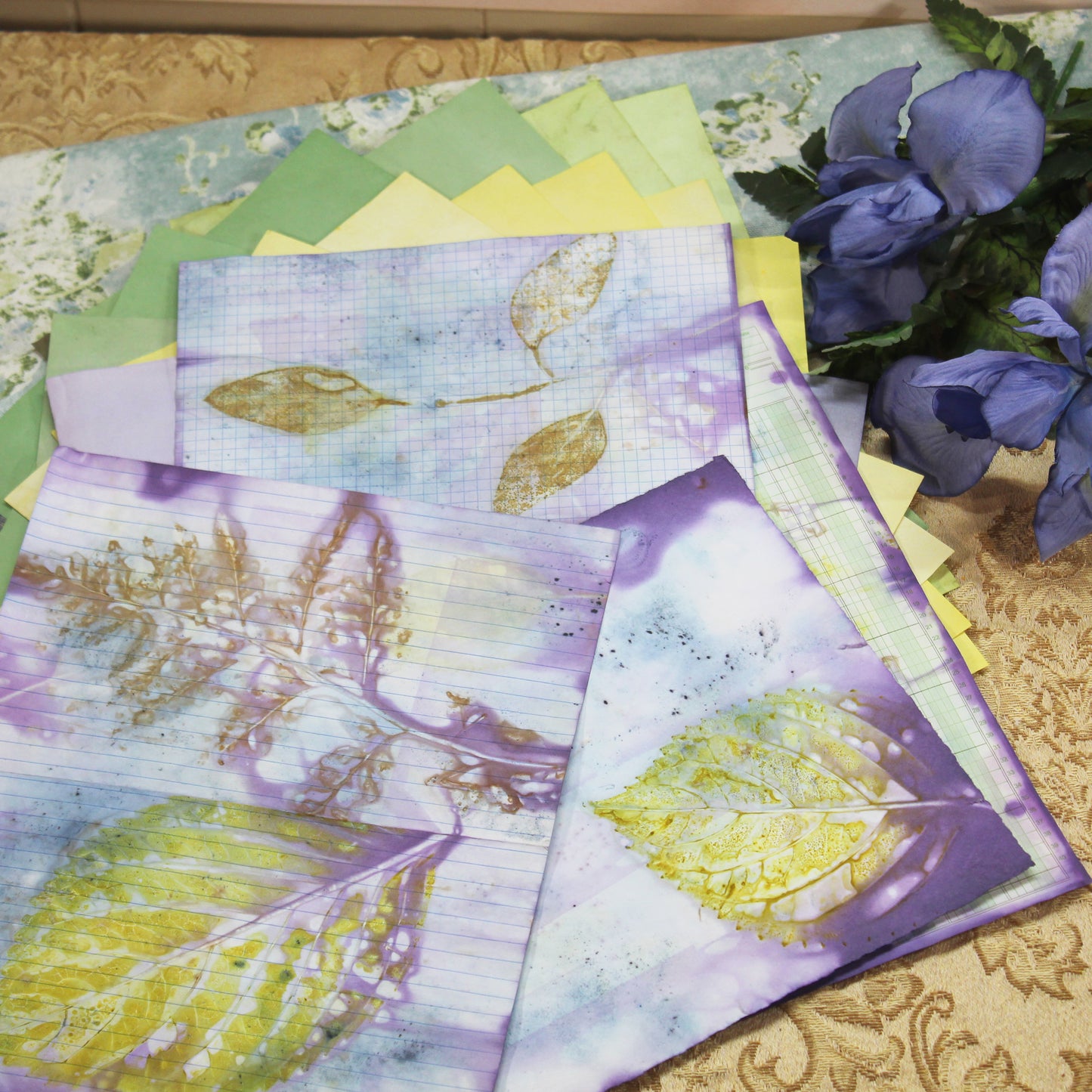 Iris Bloom # 3 Inspirational Paper Pack | 24 piece set | Eco Dyed / Hand Dyed Paper | Junk Journal Pack