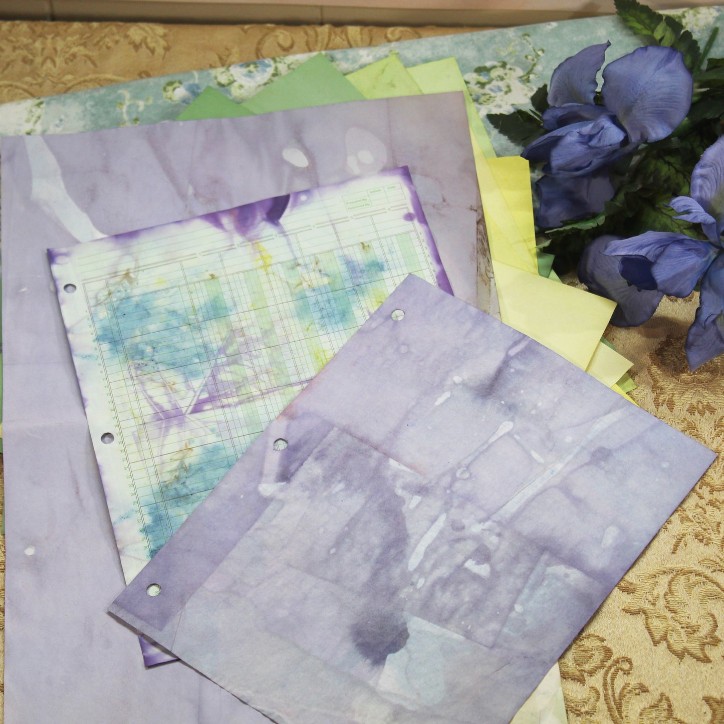 Iris Bloom # 3 Inspirational Paper Pack | 24 piece set | Eco Dyed / Hand Dyed Paper | Junk Journal Pack