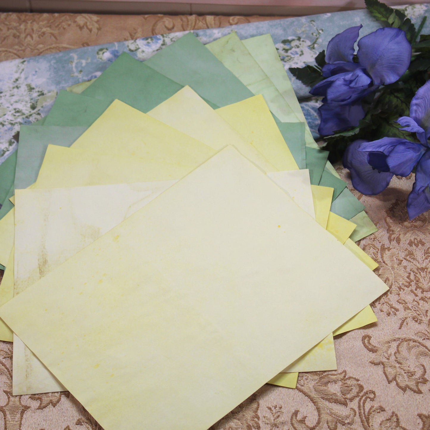 Iris Bloom # 3 Inspirational Paper Pack | 24 piece set | Eco Dyed / Hand Dyed Paper | Junk Journal Pack