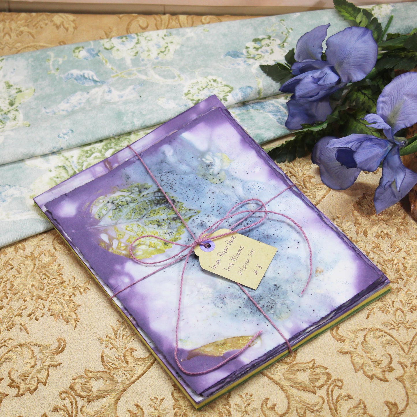 Iris Bloom # 3 Inspirational Paper Pack | 24 piece set | Eco Dyed / Hand Dyed Paper | Junk Journal Pack