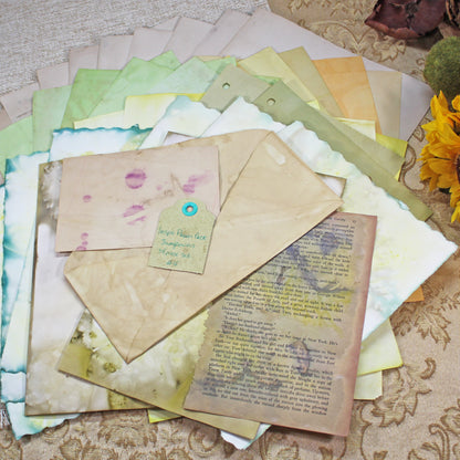 Sunflowers # 4 Inspirational Paper Pack | 38 piece set | Eco Dyed / Hand Dyed Paper | Junk Journal Pack