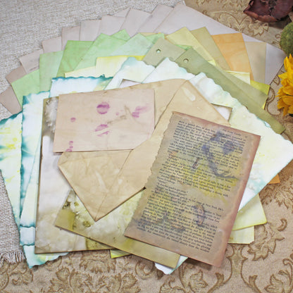 Sunflowers # 4 Inspirational Paper Pack | 38 piece set | Eco Dyed / Hand Dyed Paper | Junk Journal Pack