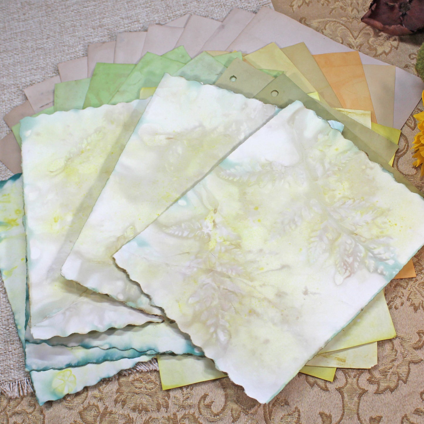 Sunflowers # 4 Inspirational Paper Pack | 38 piece set | Eco Dyed / Hand Dyed Paper | Junk Journal Pack