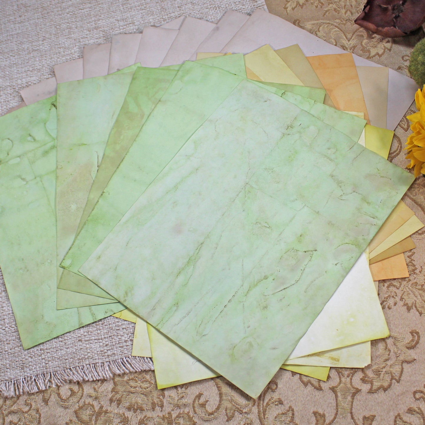 Sunflowers # 4 Inspirational Paper Pack | 38 piece set | Eco Dyed / Hand Dyed Paper | Junk Journal Pack