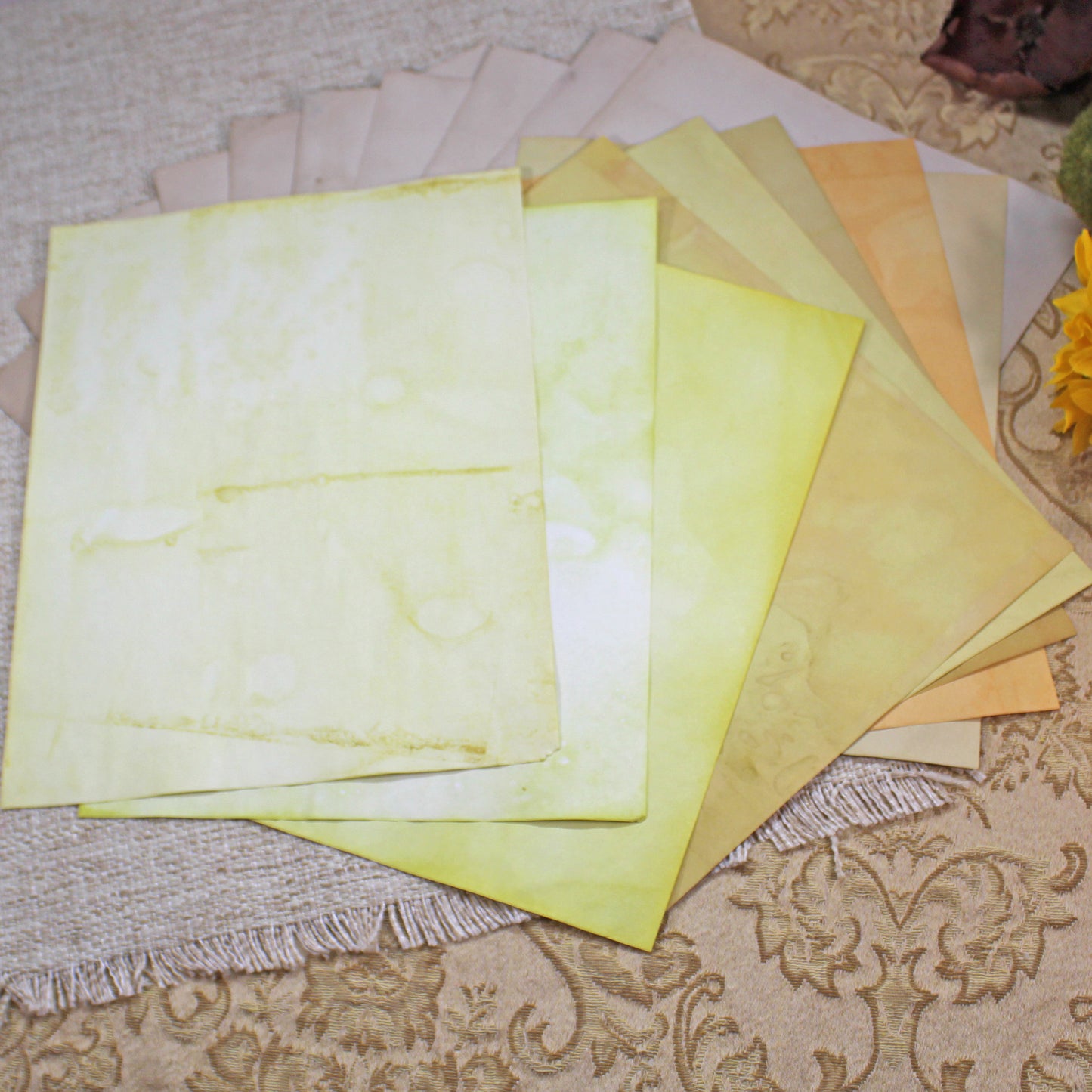 Sunflowers # 4 Inspirational Paper Pack | 38 piece set | Eco Dyed / Hand Dyed Paper | Junk Journal Pack