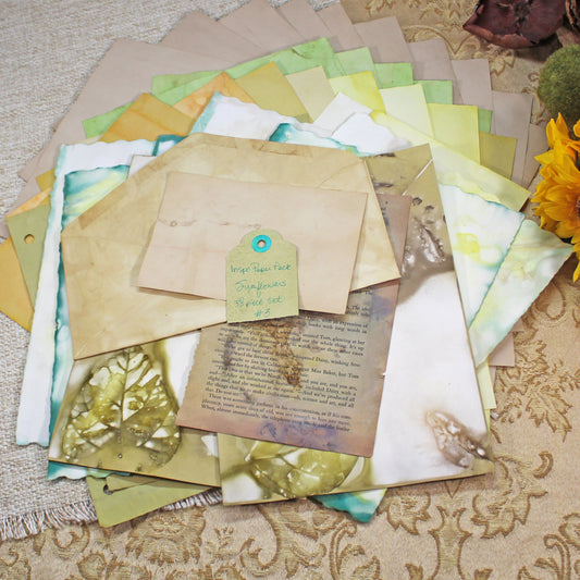 Sunflowers # 3 Inspirational Paper Pack | 38 piece set | Eco Dyed / Hand Dyed Paper | Junk Journal Pack