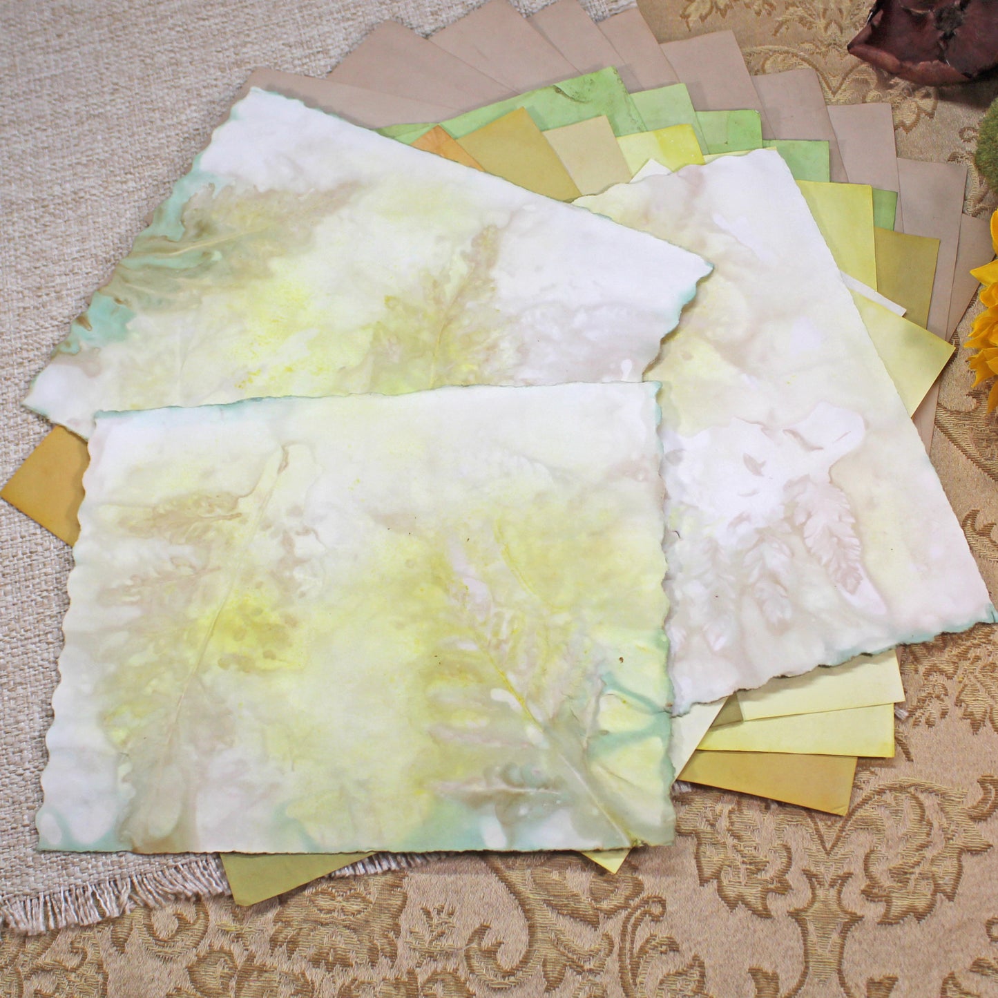 Sunflowers # 3 Inspirational Paper Pack | 38 piece set | Eco Dyed / Hand Dyed Paper | Junk Journal Pack