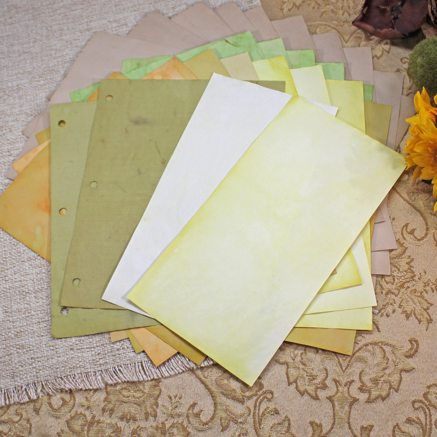 Sunflowers # 3 Inspirational Paper Pack | 38 piece set | Eco Dyed / Hand Dyed Paper | Junk Journal Pack