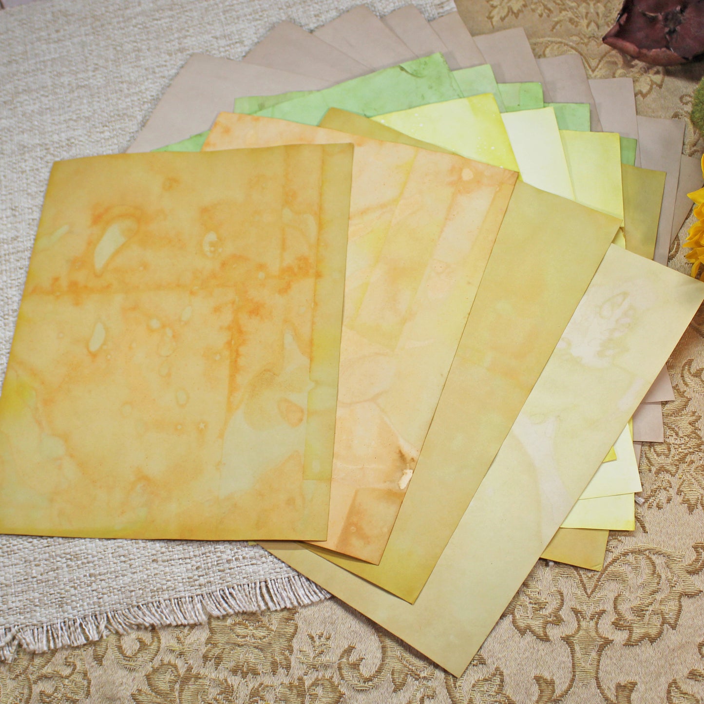 Sunflowers # 3 Inspirational Paper Pack | 38 piece set | Eco Dyed / Hand Dyed Paper | Junk Journal Pack