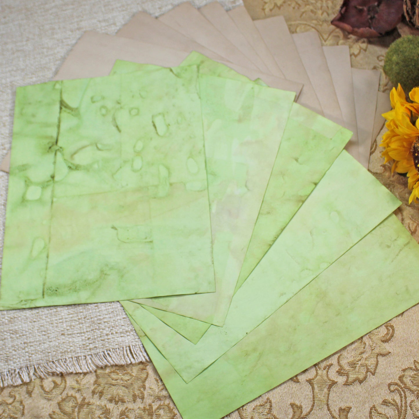 Sunflowers # 3 Inspirational Paper Pack | 38 piece set | Eco Dyed / Hand Dyed Paper | Junk Journal Pack