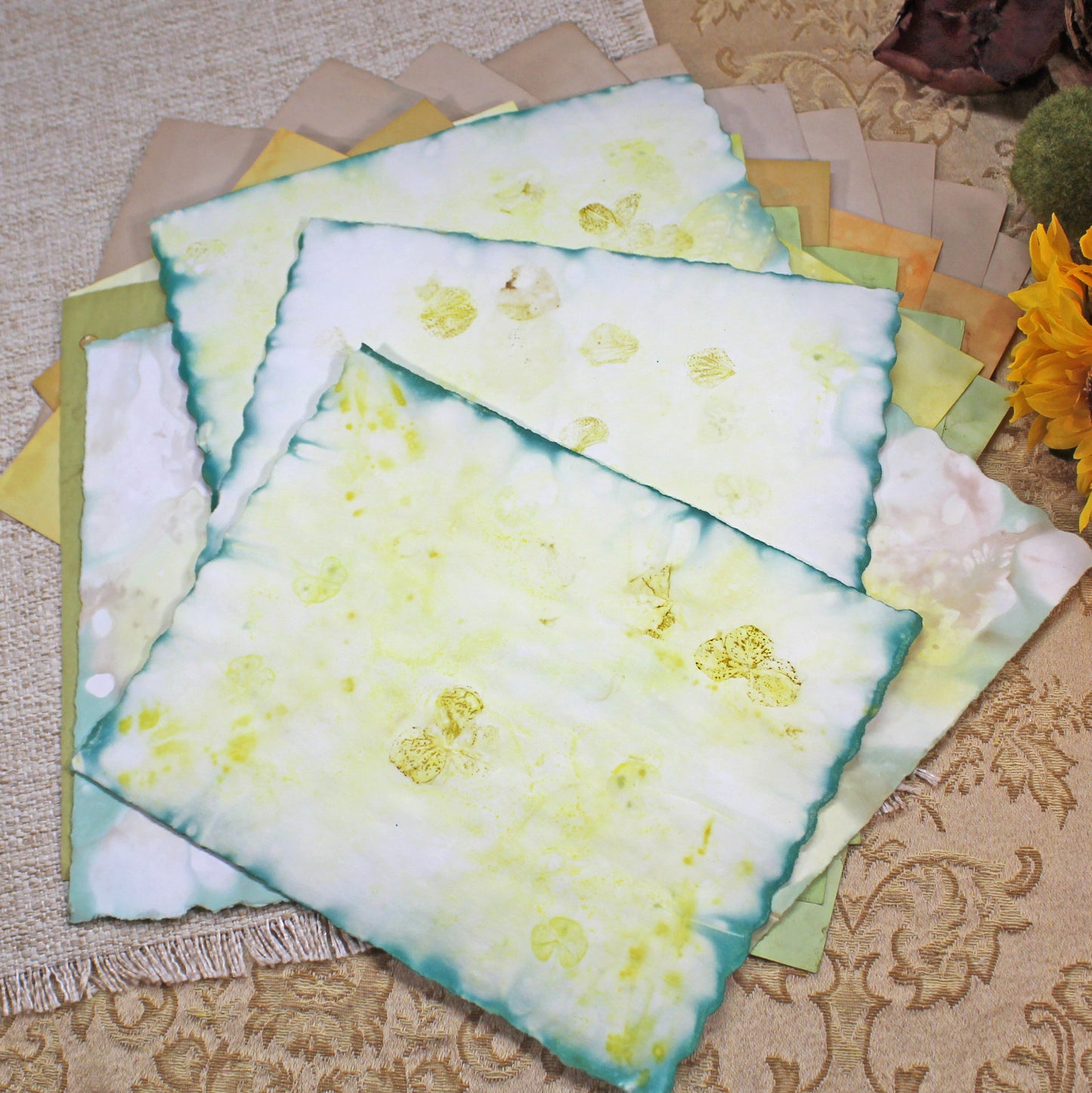 Sunflowers # 2 Inspirational Paper Pack | 38 piece set | Eco Dyed / Hand Dyed Paper | Junk Journal Pack