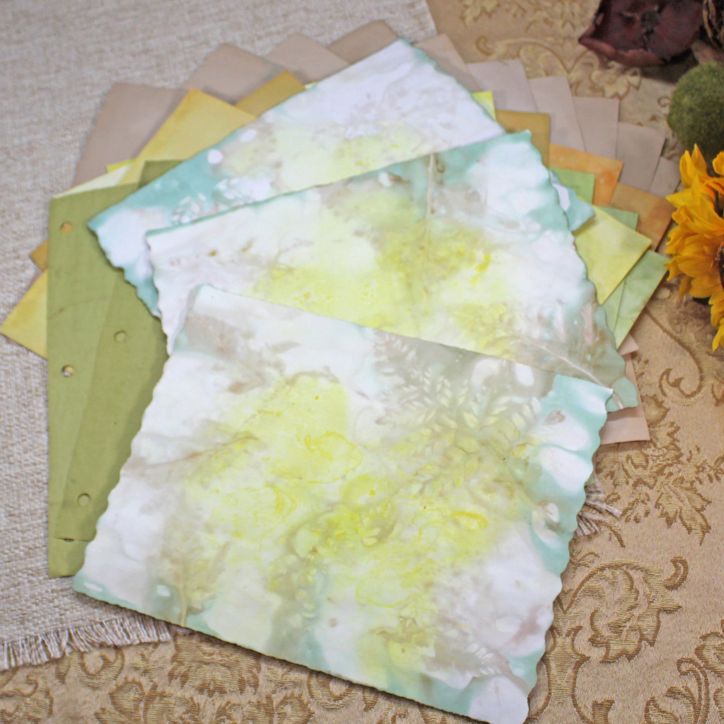 Sunflowers # 2 Inspirational Paper Pack | 38 piece set | Eco Dyed / Hand Dyed Paper | Junk Journal Pack