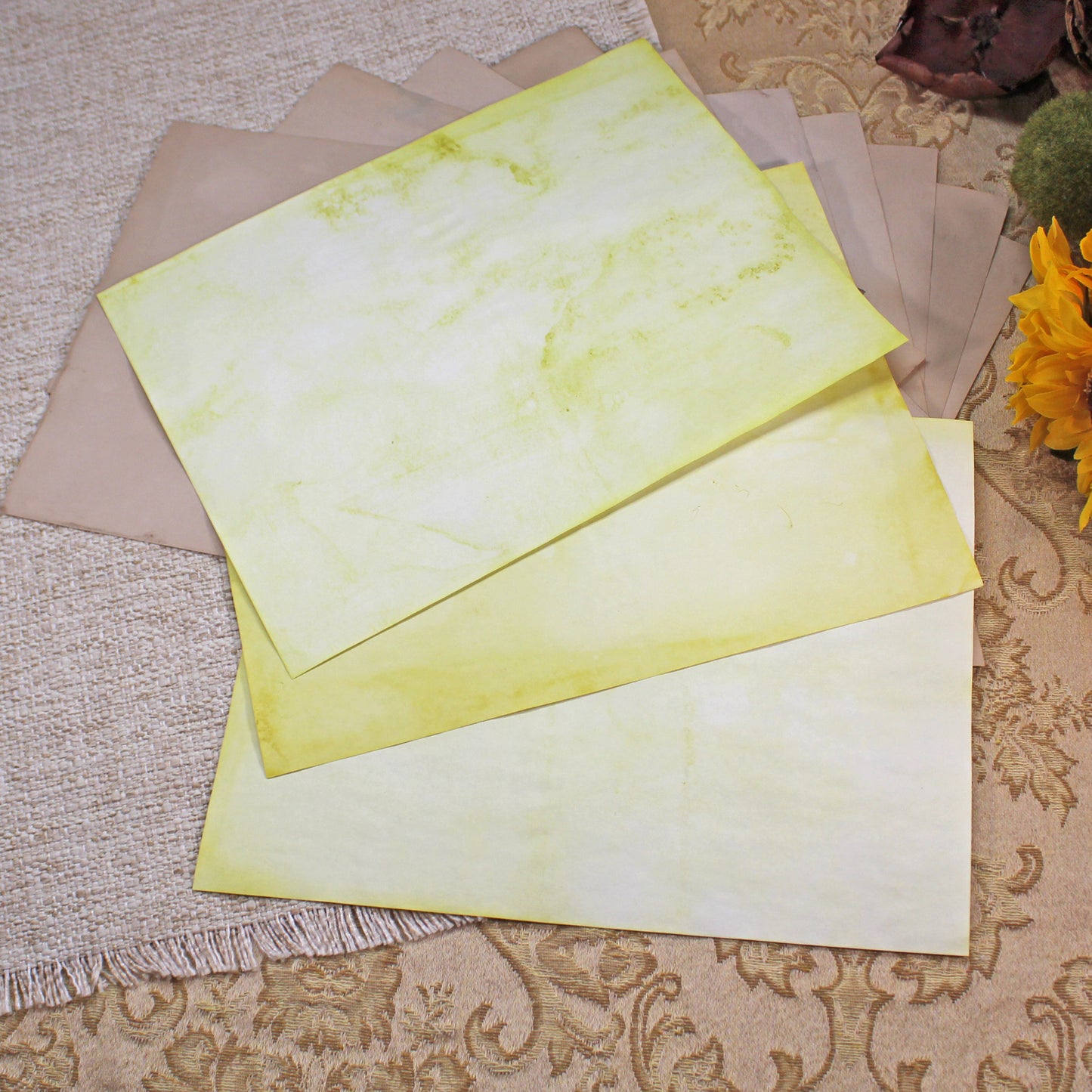 Sunflowers # 2 Inspirational Paper Pack | 38 piece set | Eco Dyed / Hand Dyed Paper | Junk Journal Pack