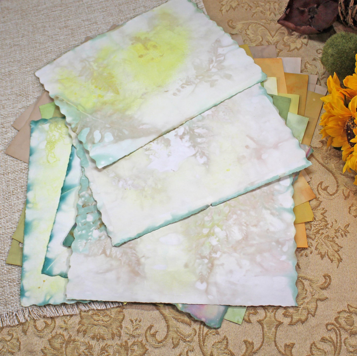 Sunflowers # 1 Inspirational Paper Pack | 38 piece set | Eco Dyed / Hand Dyed Paper | Junk Journal Pack