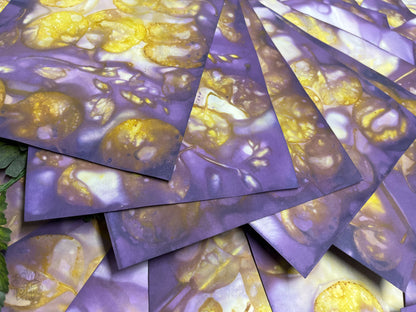 Eco Printed and Hand Dyed Paper Packs | Purple & Gold | Made with Silver Dollar Eucalyptus and Freesia