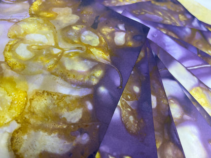 Eco Printed and Hand Dyed Paper Packs | Purple & Gold | Made with Silver Dollar Eucalyptus and Freesia