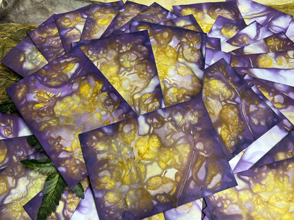 Eco Printed and Hand Dyed Paper Packs | Purple & Gold | Made with Silver Dollar Eucalyptus and Freesia