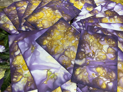 Eco Printed and Hand Dyed Paper Packs | Purple & Gold | Made with Silver Dollar Eucalyptus and Freesia