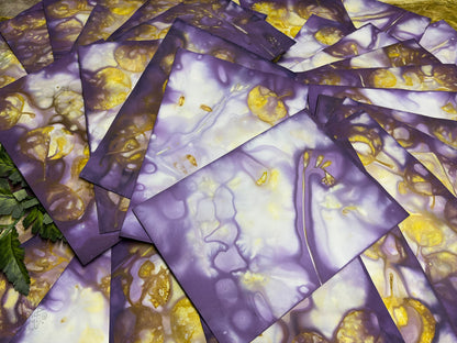 Eco Printed and Hand Dyed Paper Packs | Purple & Gold | Made with Silver Dollar Eucalyptus and Freesia