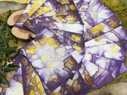 Eco Printed and Hand Dyed Paper Packs | Purple & Gold | Made with Silver Dollar Eucalyptus and Freesia