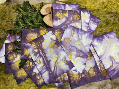 Eco Printed and Hand Dyed Paper Packs | Purple & Gold | Made with Silver Dollar Eucalyptus and Freesia