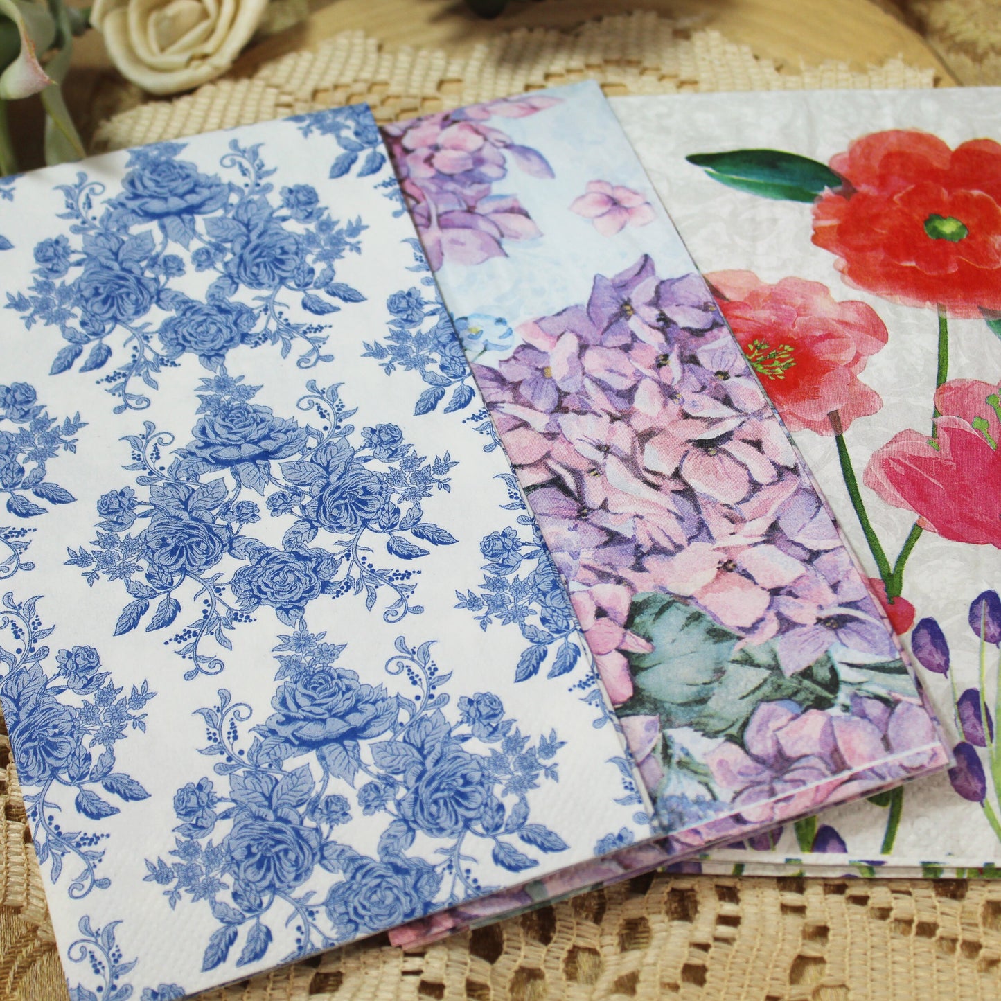 Decoupage Napkins 6 Assorted Floral Designs - Series 2