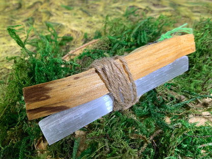 Smoke Cleansing Wand - with Selenite and Amethyst Crystals and lavender, sweet grass and holy wood.