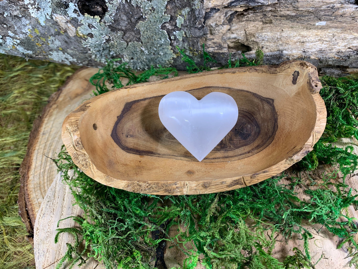 Selenite Serenity Heart Crystal, Healing and Worry Stone