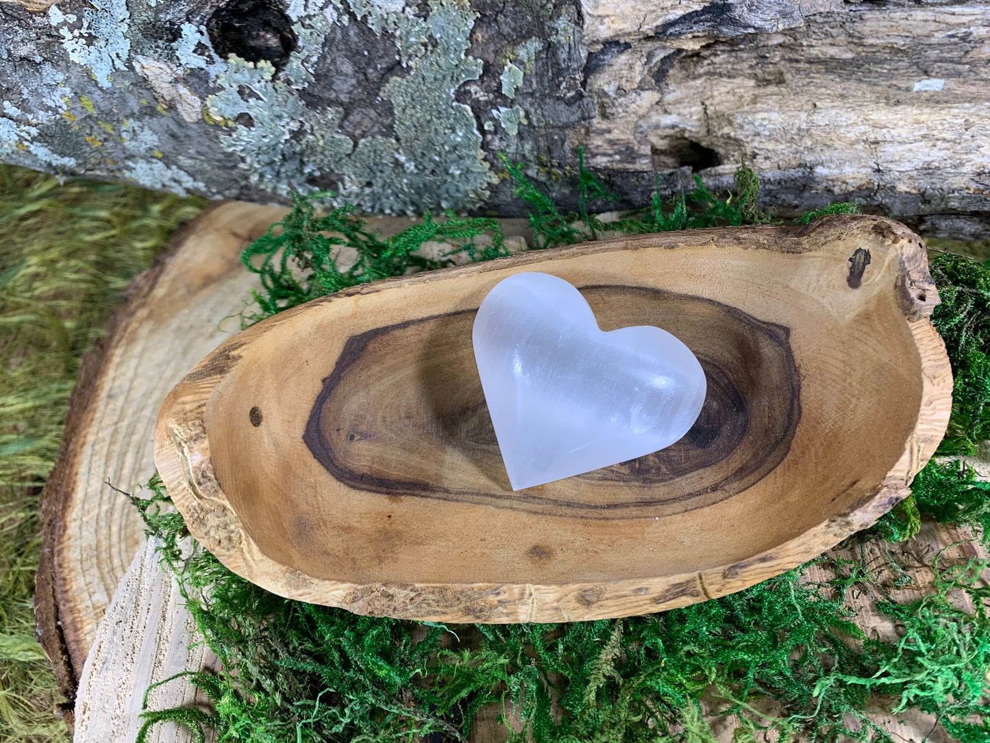 Selenite Serenity Heart Crystal, Healing and Worry Stone