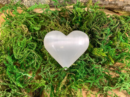 Selenite Serenity Heart Crystal, Healing and Worry Stone